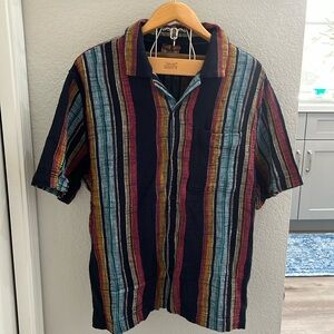 VTG Mens/Unisex 100% Cotton Short Sleeve Shirt Multi-Color Striped Lg.